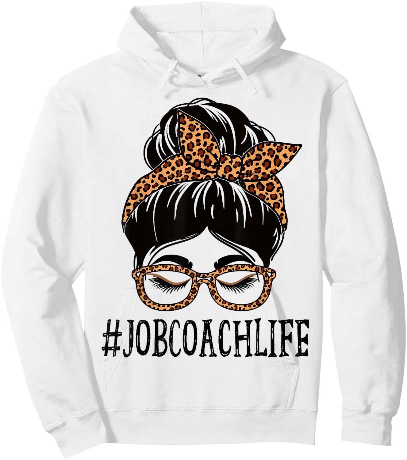 Job Coach Leopard Messy Bun Women Back To School Hoodie - Hoodie | White