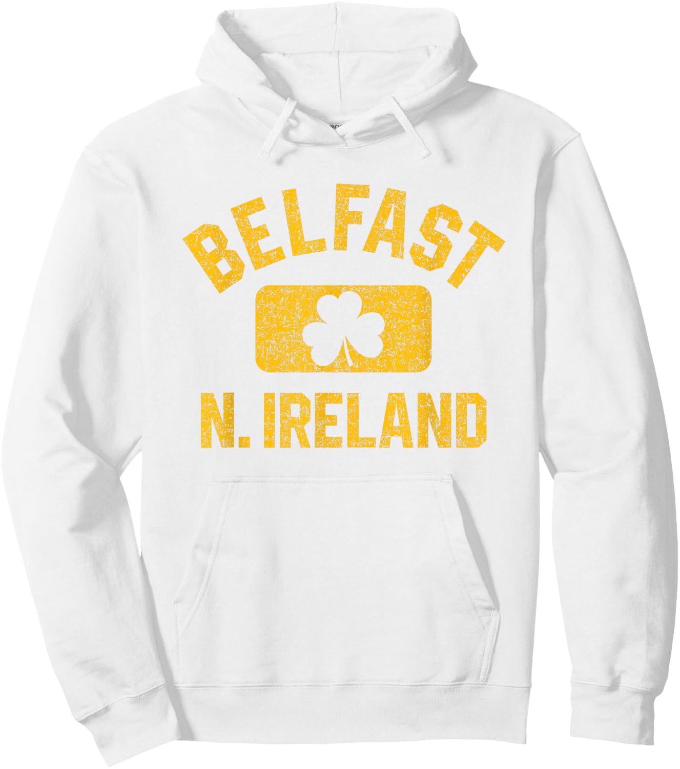 Belfast N. Ireland Gym Style Green w Distressed Amber Print Hoodie - Hoodie | White