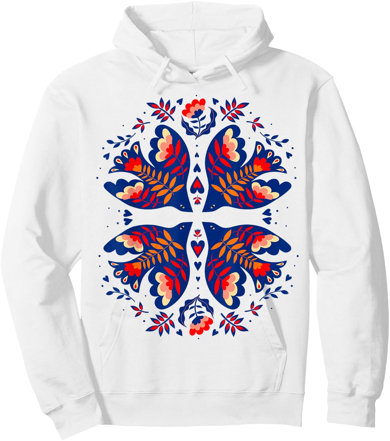 Free Ukraine Folk Art Flowers Birds Hearts Vyshywanka Style Hoodie - Hoodie | White