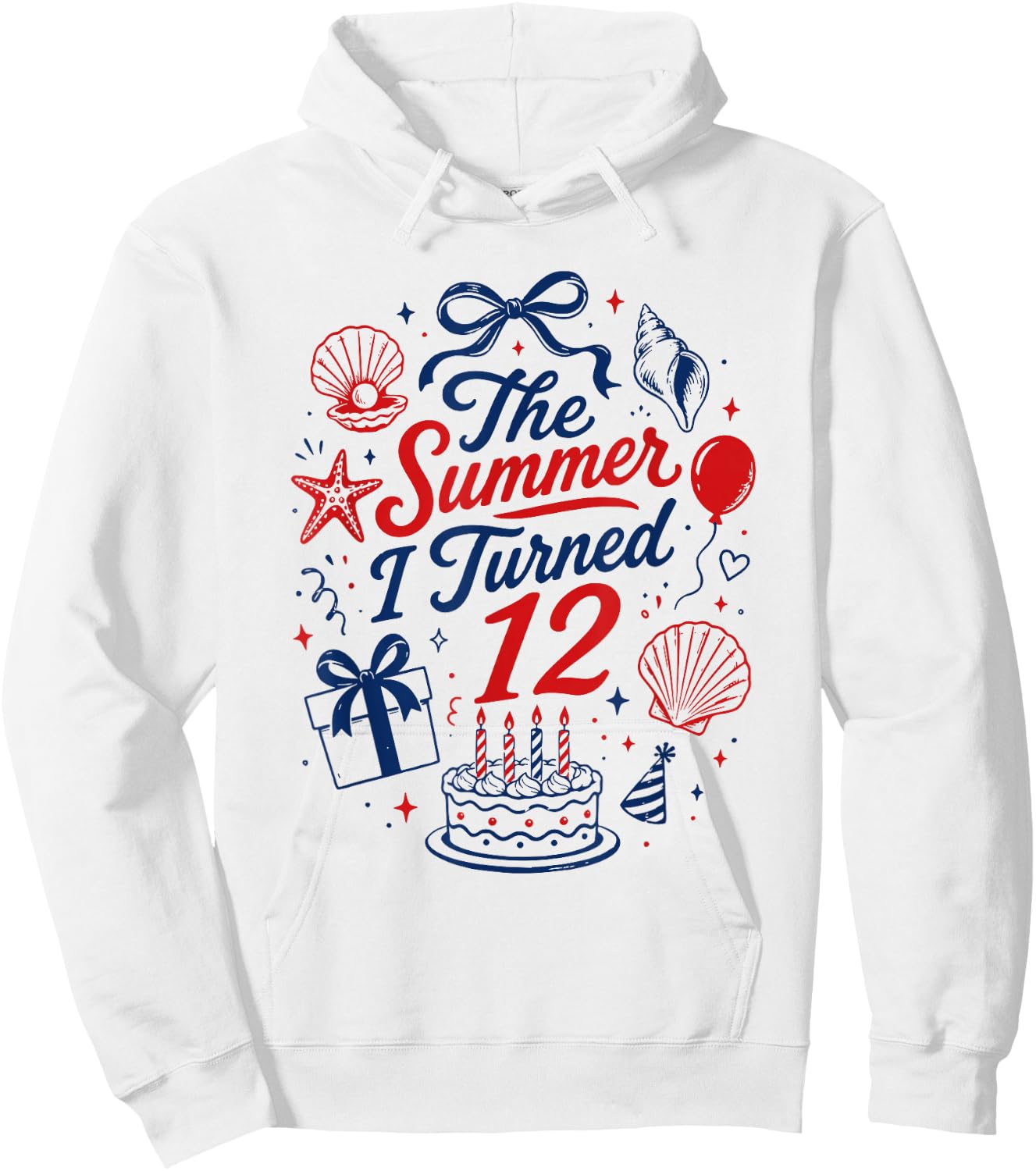 12th Birthday Girl Coastal Bow Seashell Summer I Turned 12 Hoodie - Hoodie | White