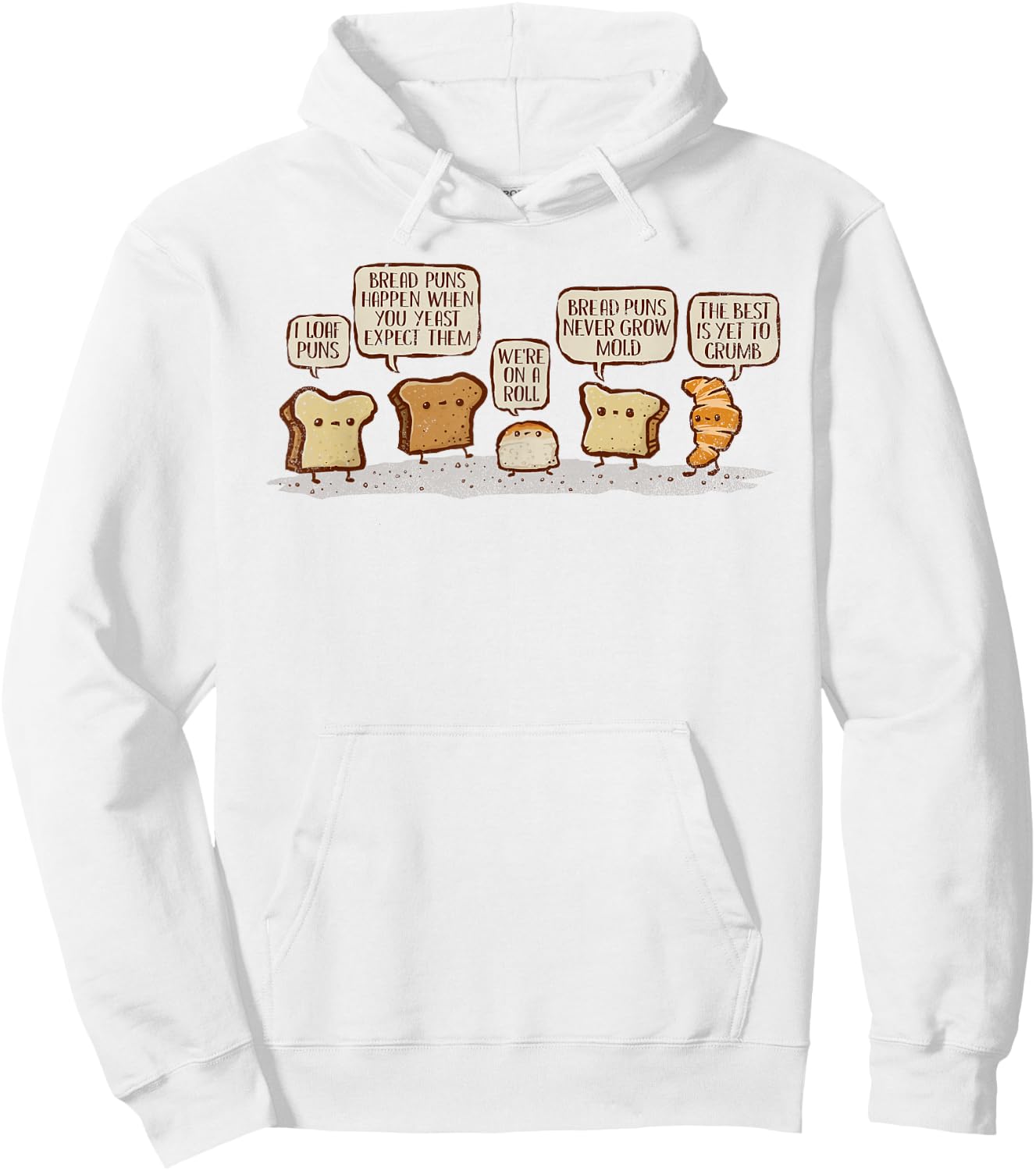 kg07 -Adults White Cotton 80% Polyester 20% Classic Fit Collarless Short Sleeve Small I Loaf Bread Puns Hoodie - Hoodie | White