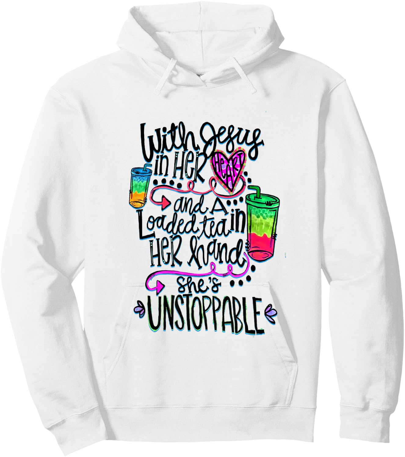 With Jesus In Heart & Loaded Tea In Her Hand Funny Christian Hoodie - Hoodie | White