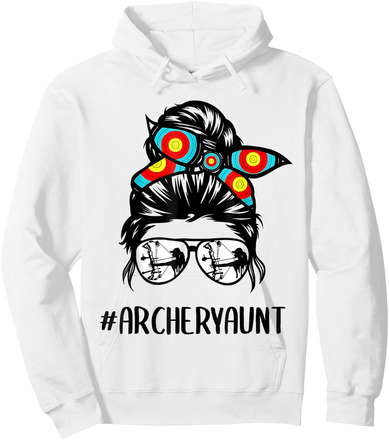 Archery Aunt Life Messy Bun Hair Glasses Mother's Day Hoodie - Hoodie | White