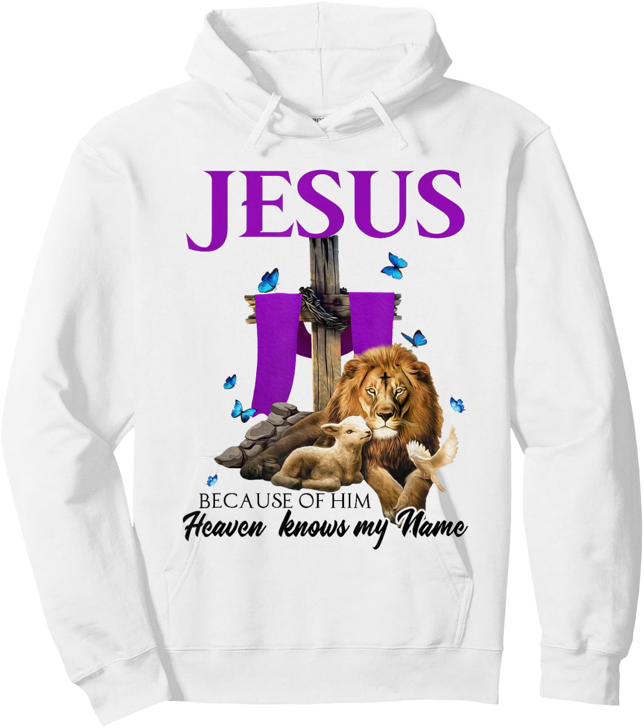 X4xL Lion Lamb Jesus Because Of Him Heaven Knows My Name Hoodie - Hoodie | White