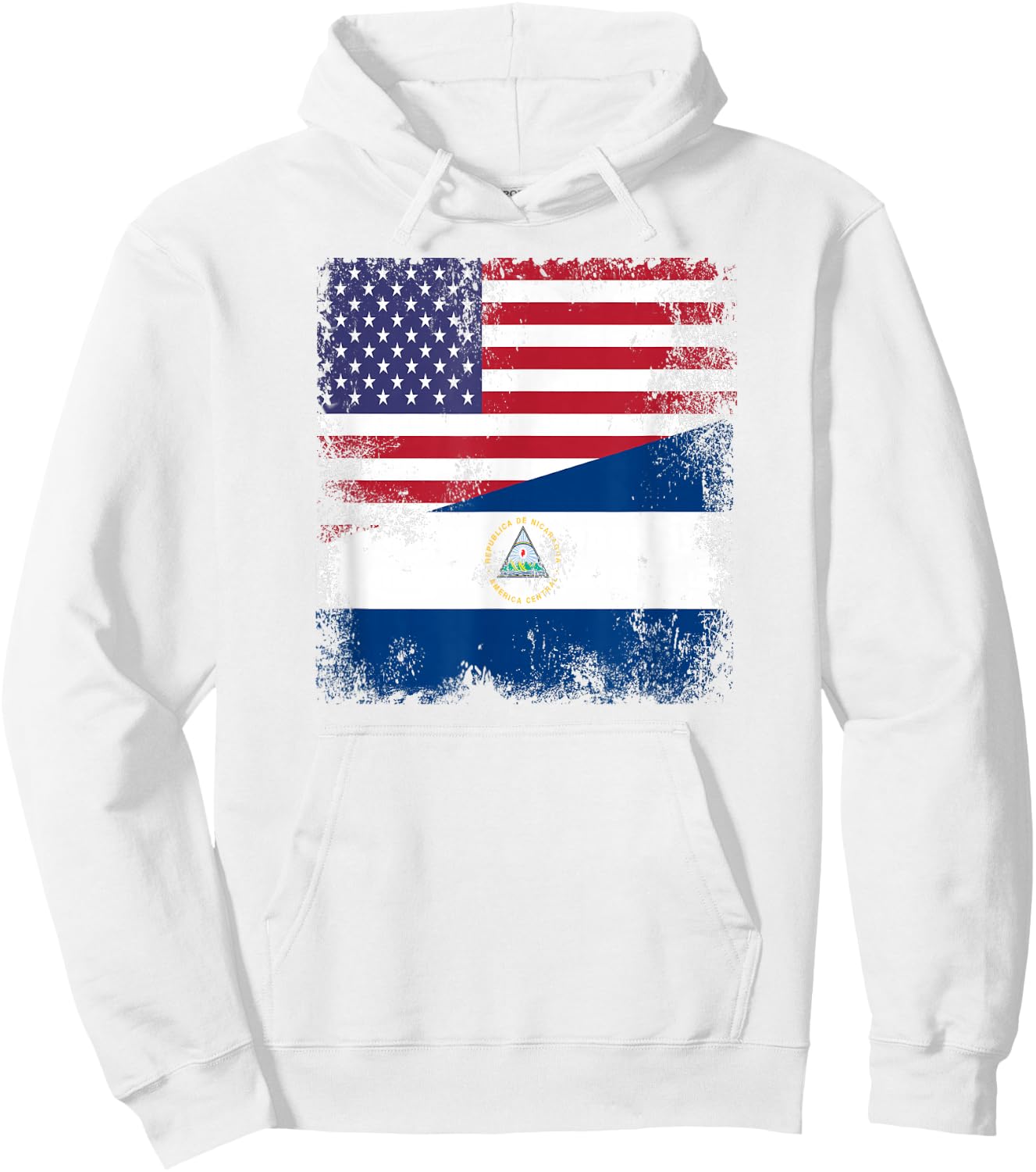 Half Nicaraguan Flag | Vintage Nicaragua USA Gift Hoodie - Hoodie | White