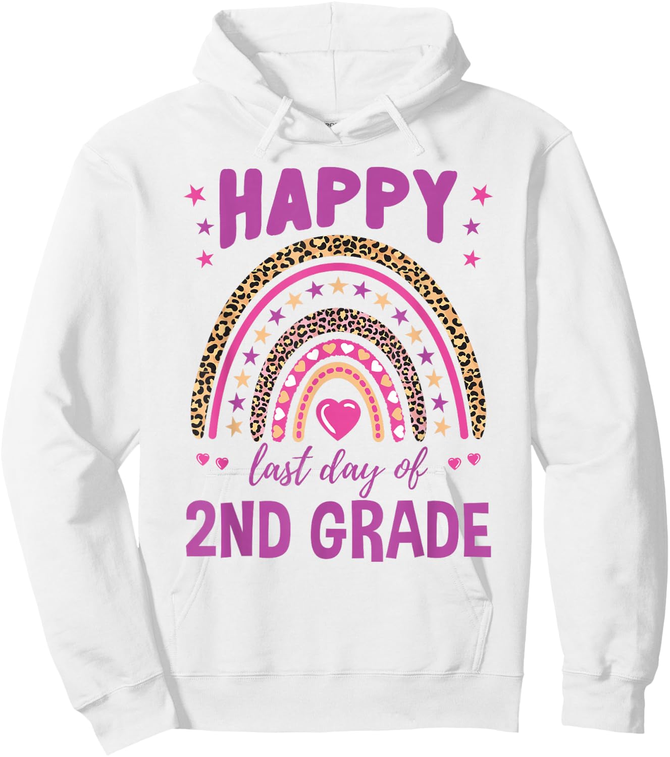 Happy Last Day Of 2nd Grade Leopard Rainbow Hoodie - Hoodie | White