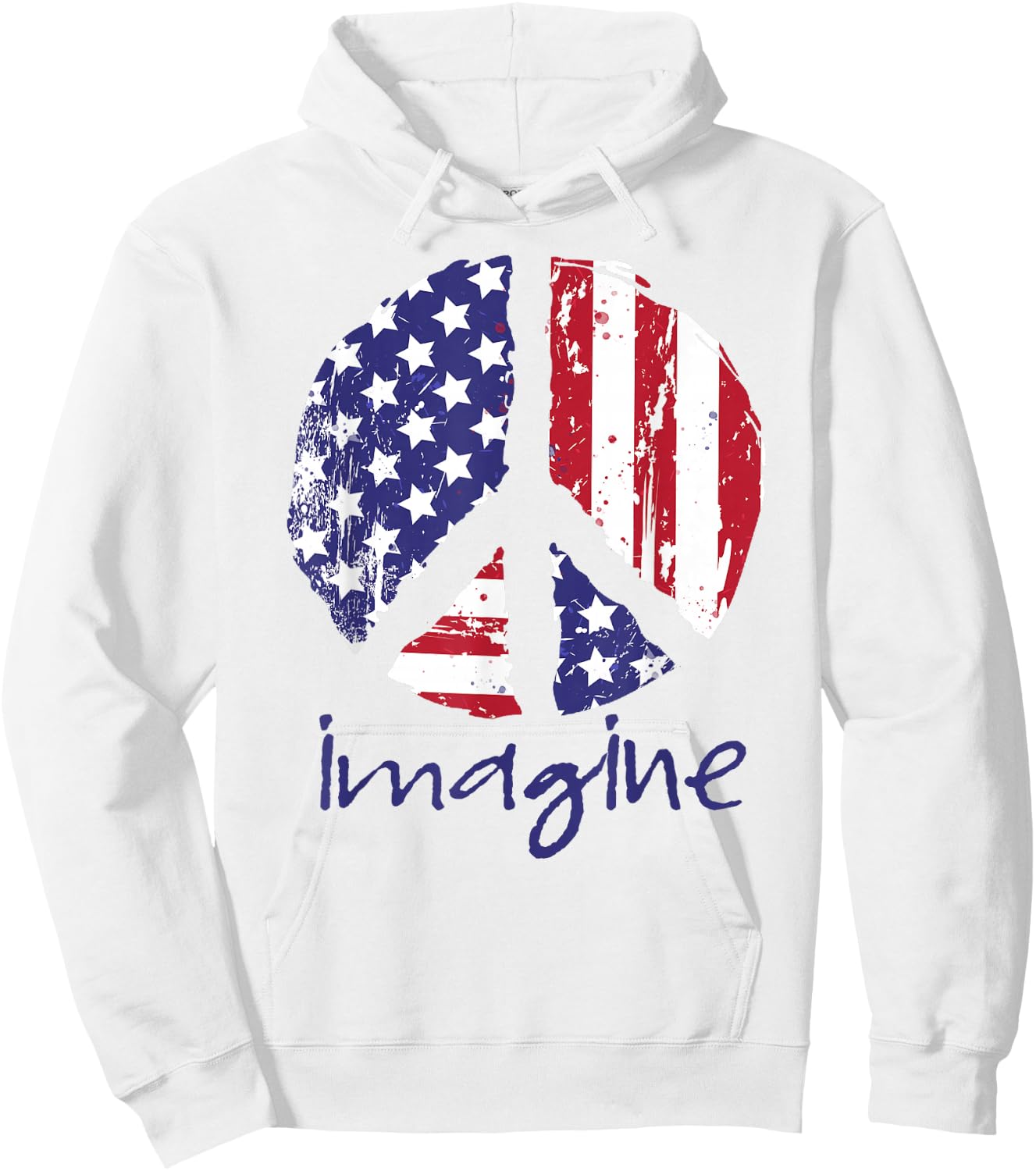 Imagine Peace American Flag USA Peace Sign 4th of July Hoodie - Hoodie | White