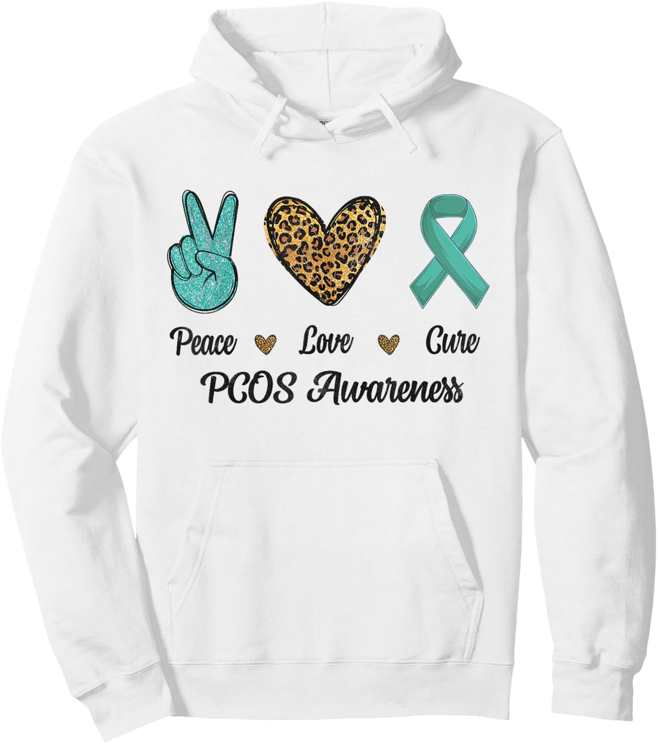 Peace Love Cure PCOS Awareness Support Hope Leopard Hoodie - Hoodie | White