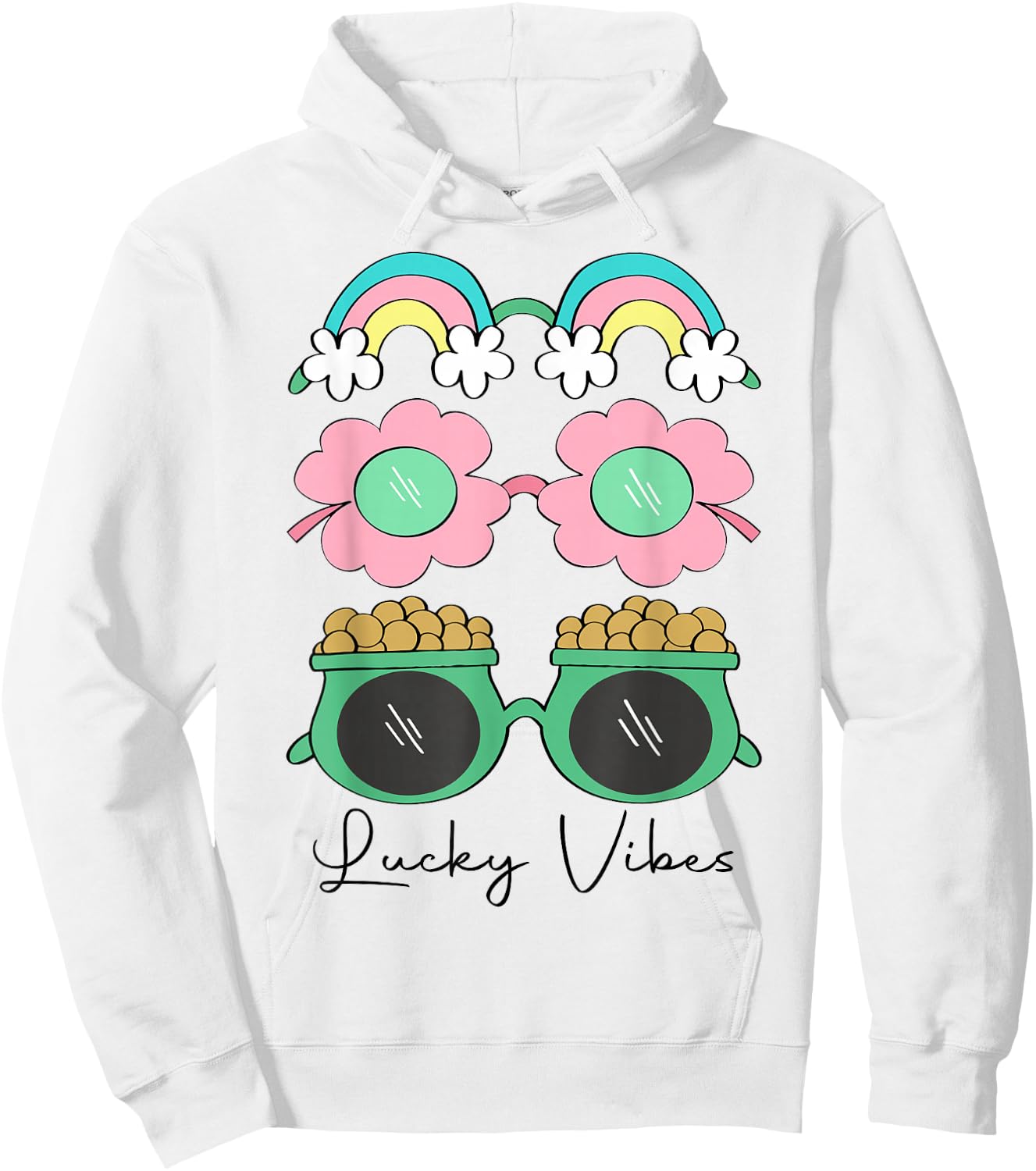 Funny Lucky Vibes Shamrock Women Retro Happy St Patricks Day Hoodie - Hoodie | White