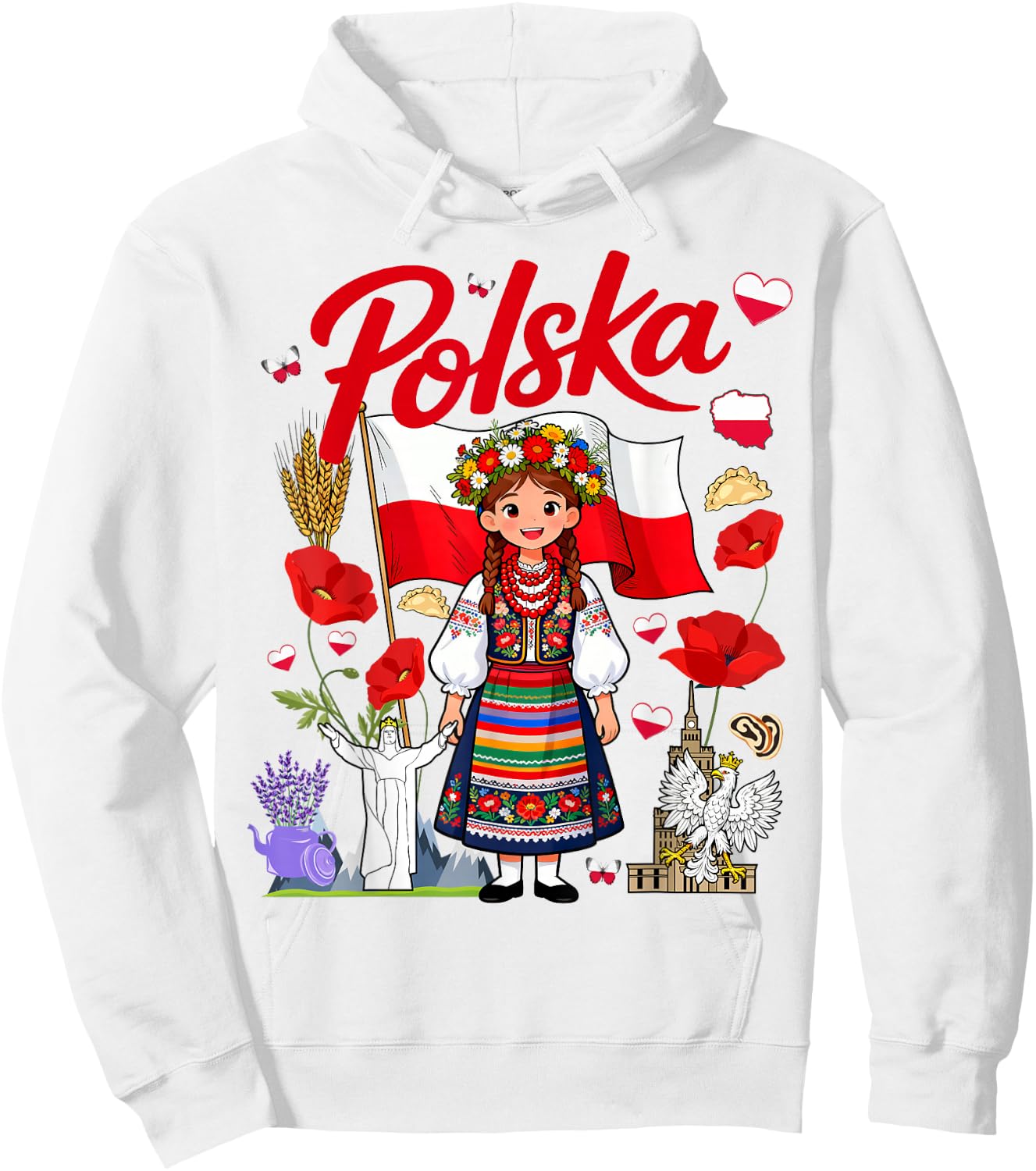 Polish Flag Outfit Idea Polska Poland Folk Flowers Hoodie - Hoodie | White