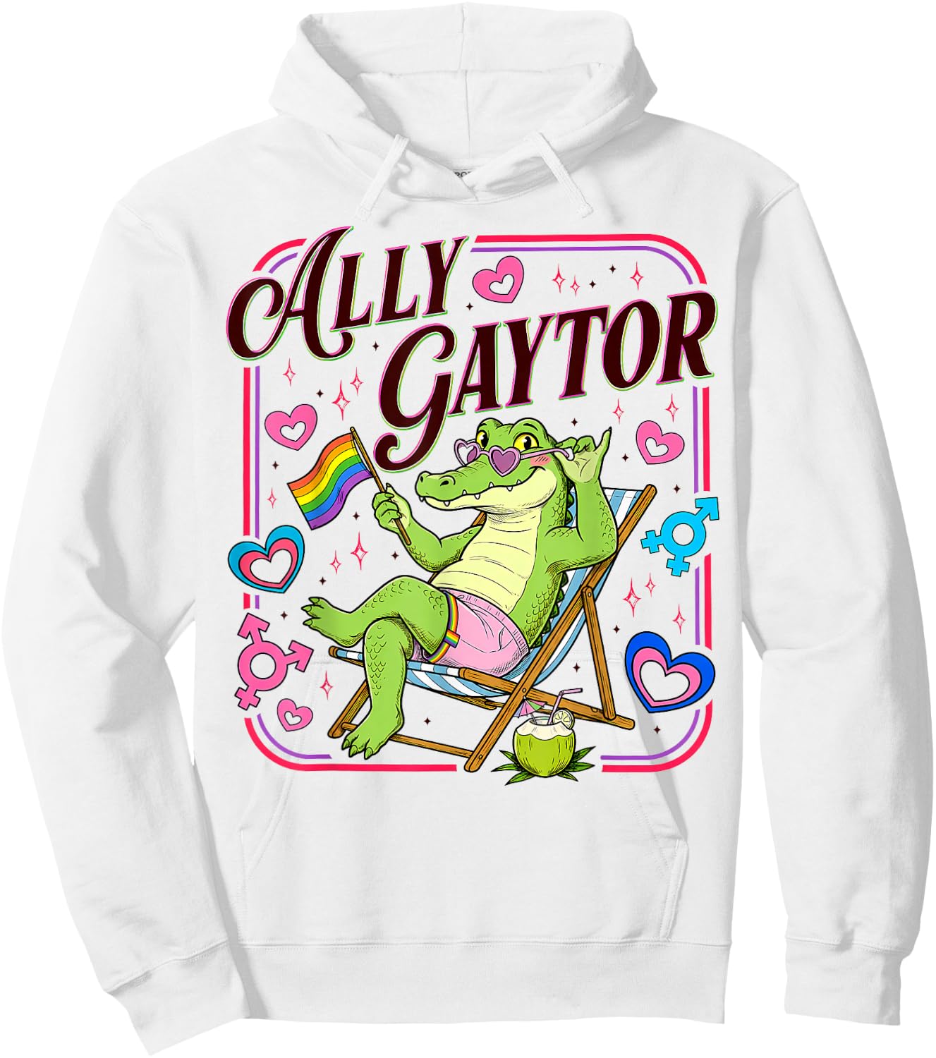 Ally Gator Pride LGBT Rainbow Flag Funny Alligator Men Women Hoodie - Hoodie | White