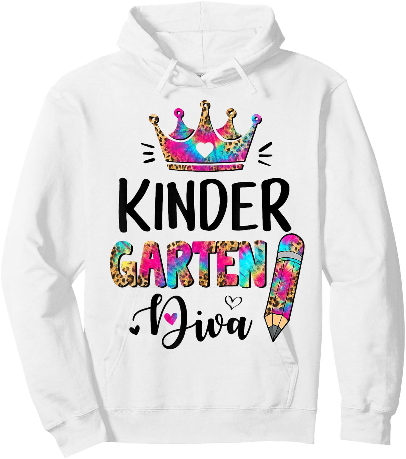 Crush Kindergarten Diva Leopard Tie Dye Back to School Kids Hoodie - Hoodie | White