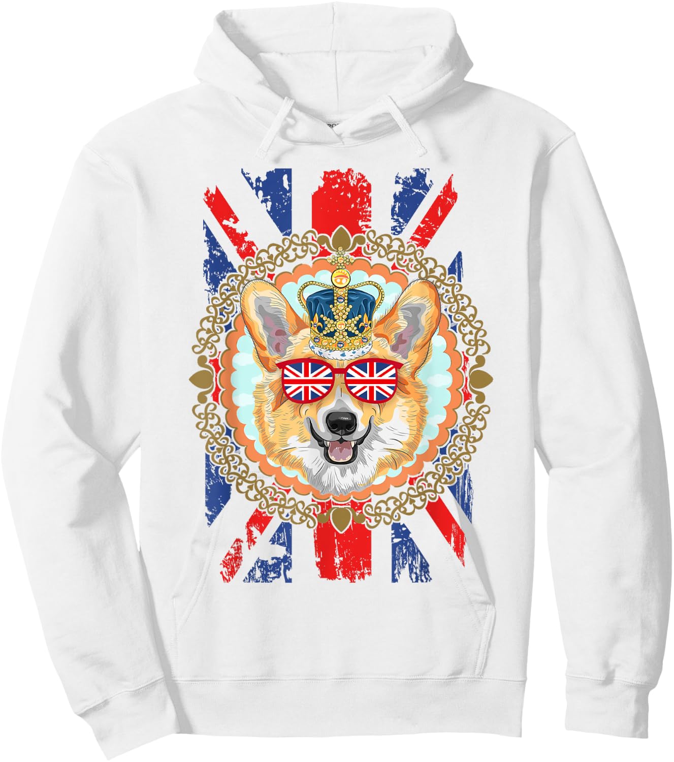 Novelty Union Jack Flag With Corgi For Kids & British Expats Hoodie - Hoodie | White