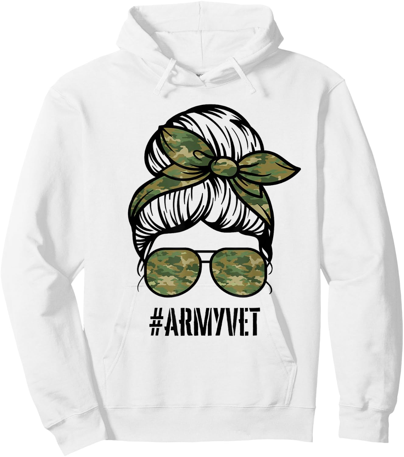 Army Vet Armyvet messy bun camouflage women's Veteran Hoodie - Hoodie | White