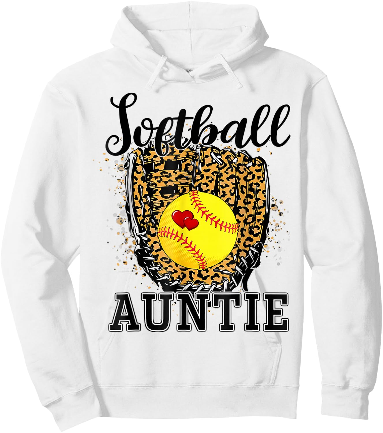 Softball Auntie Leopard Game Day Aunt Mother Hoodie - Hoodie | White