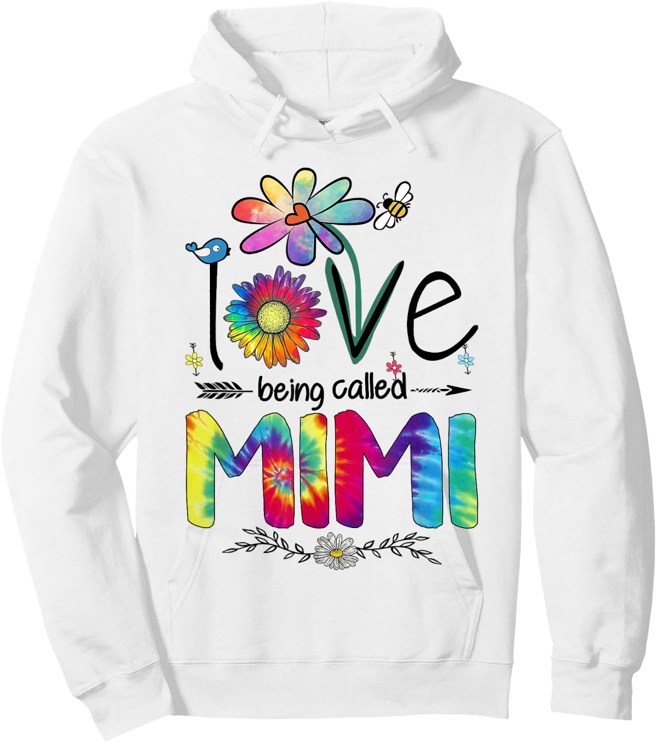 I Love Being Called Mimi Daisy Tie Dye Grandma Mother's Day Hoodie - Hoodie | White