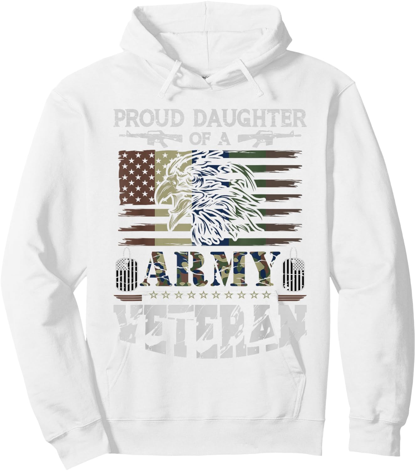 Distressed American Flag Proud Daughter Of A Army Veteran Hoodie - Hoodie | White