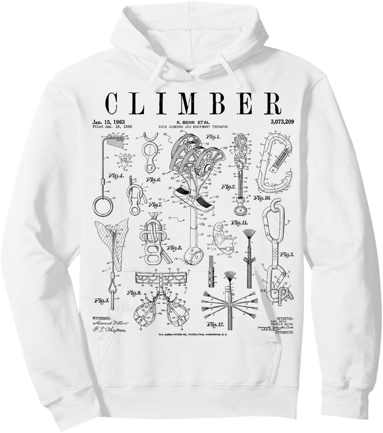Climber Rock Climbing Bouldering Vintage Patent Print Hoodie - Hoodie | White