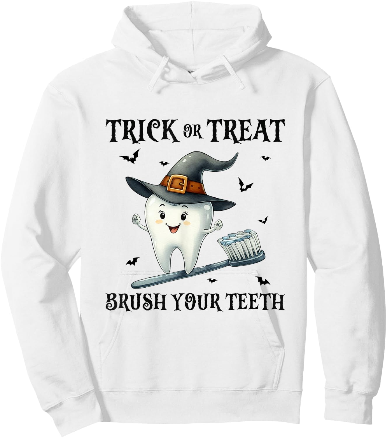 Trick Or Treat Brush Your Teeth Retro Witch Funny Halloween Hoodie - Hoodie | White