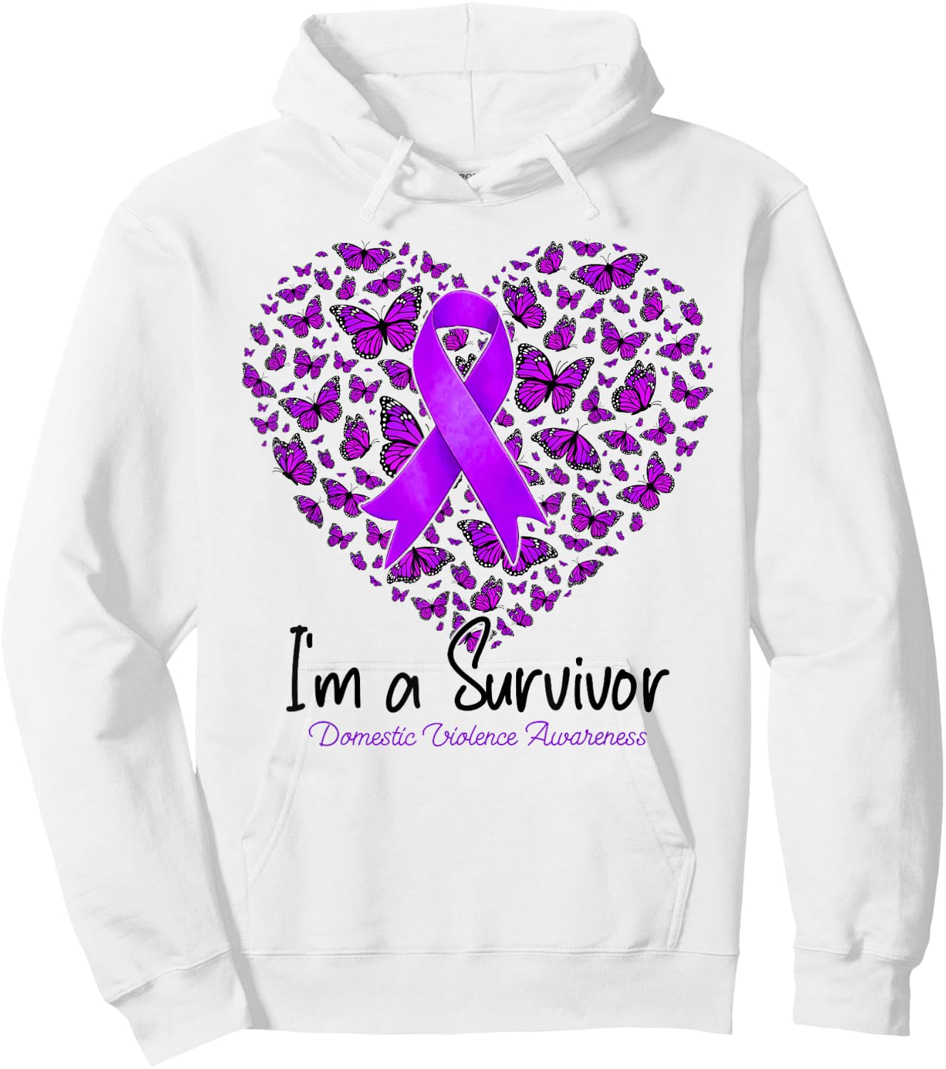Purple Butterfly Heart I'm A Survivor Domestic Violence Hoodie - Hoodie | White