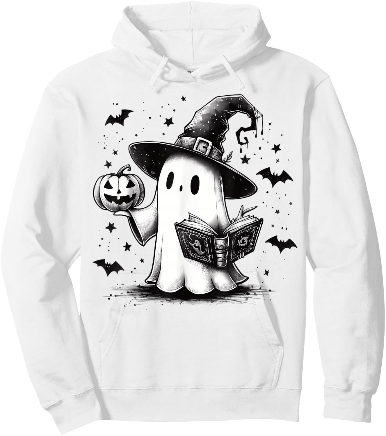 Bookish Ghost Witch Hat Reading Book Nerd Bookworm Literary Hoodie - Hoodie | White