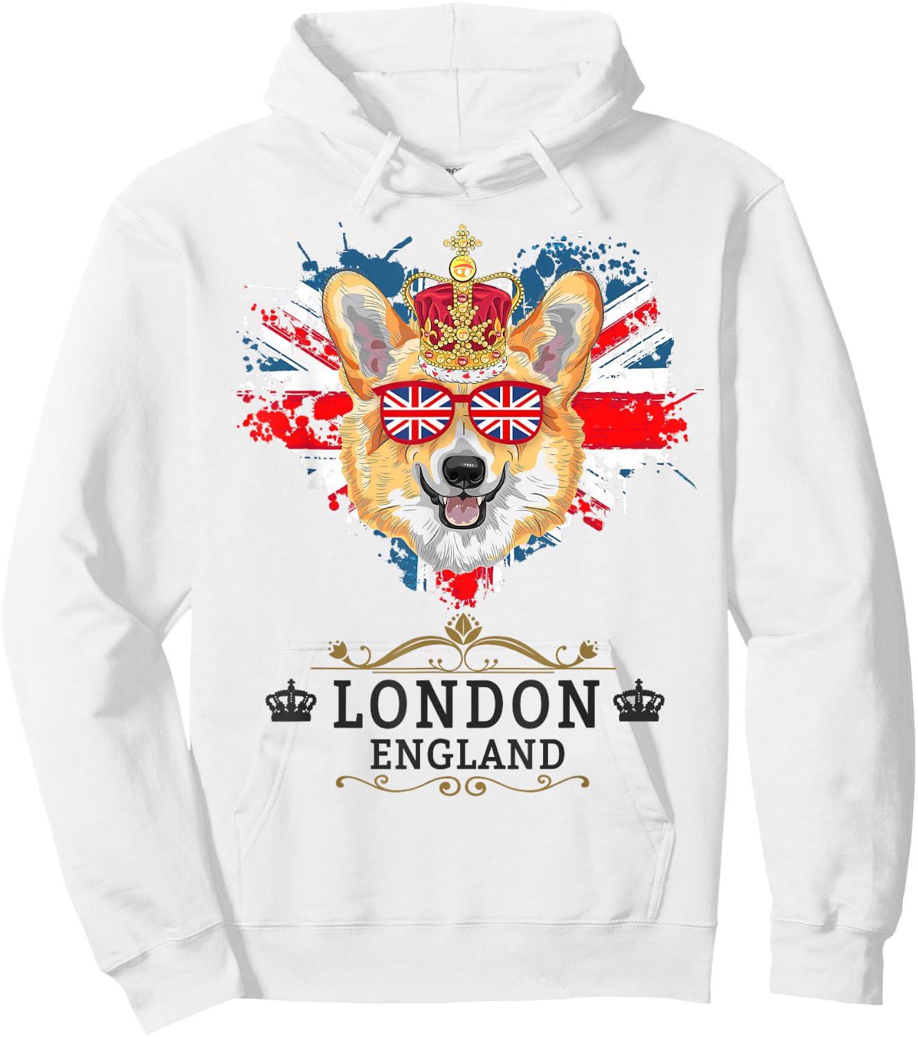 London Idea For Kids With Union Jack UK Flag & Corgi Hoodie - Hoodie | White