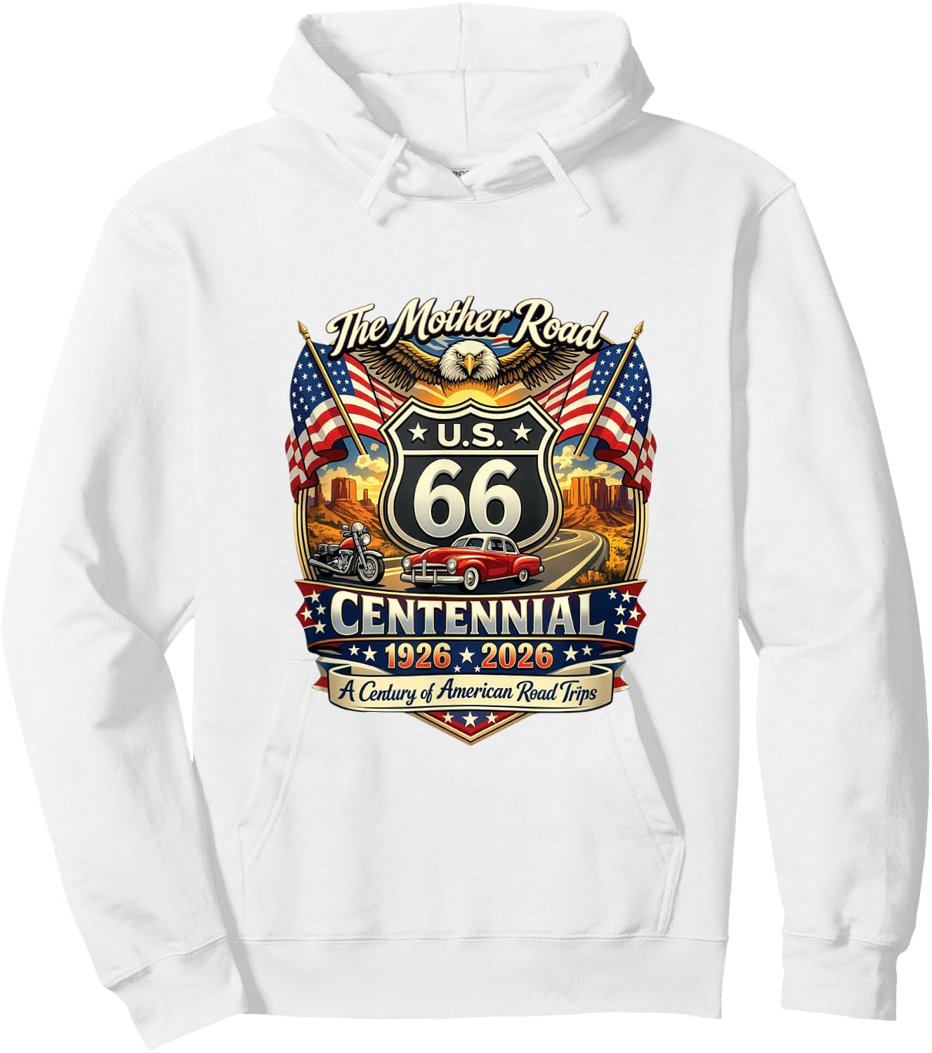 Vintage Highway 66 100 Year Anniversary Centennial Souvenir Hoodie - Hoodie | White