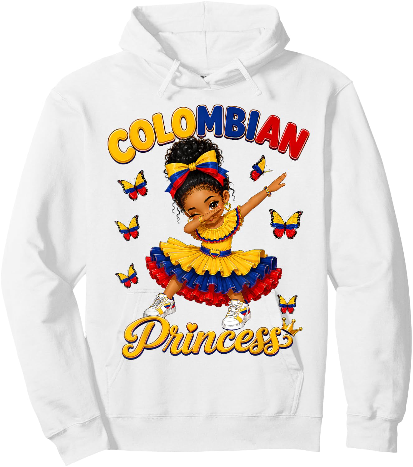 Colombia Princess Dabbing Colombian Flag Roots Girls Kids Hoodie - Hoodie | White