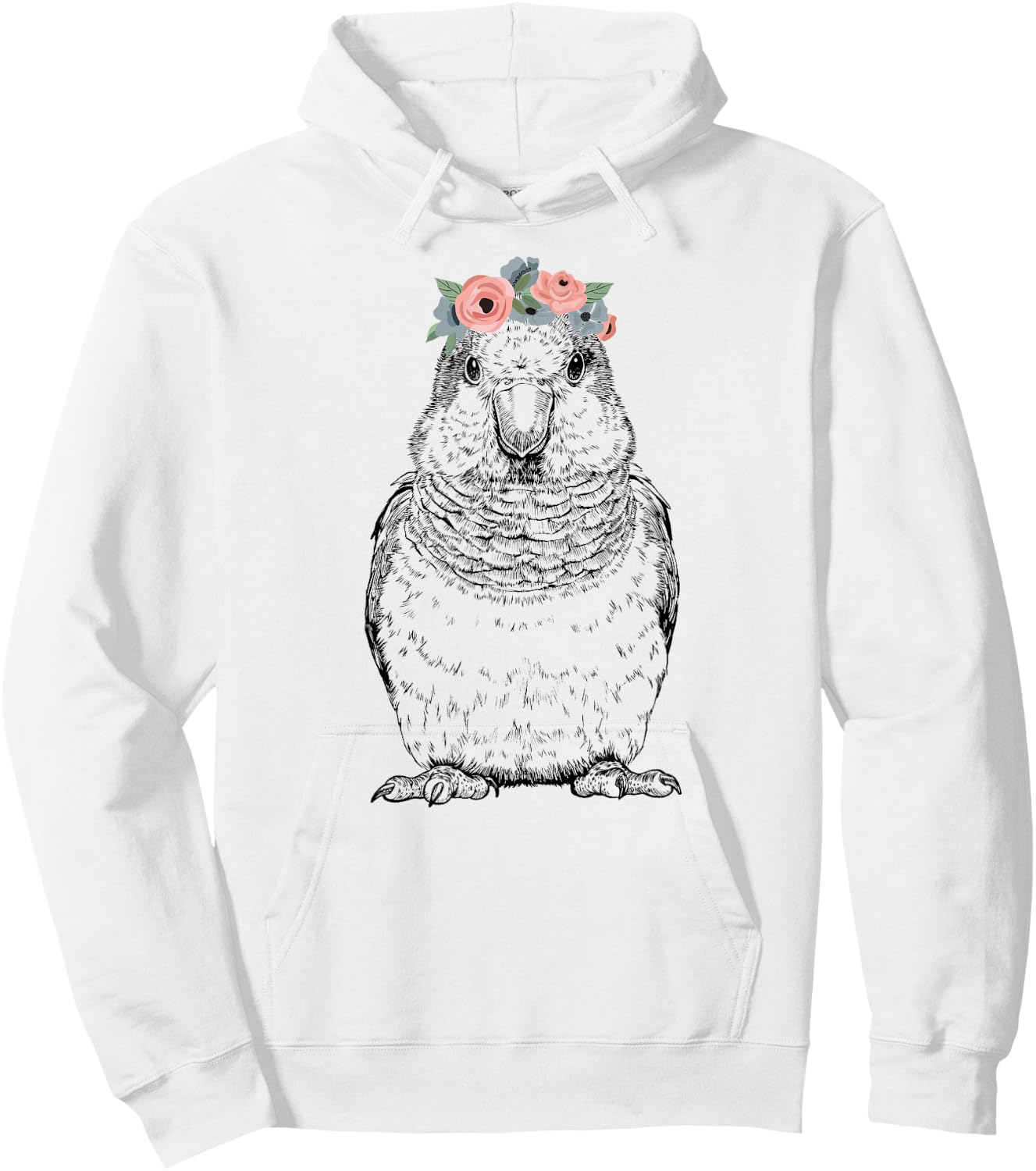 Quaker Parrot with Floral Headband Parrot Bird Hoodie - Hoodie | White