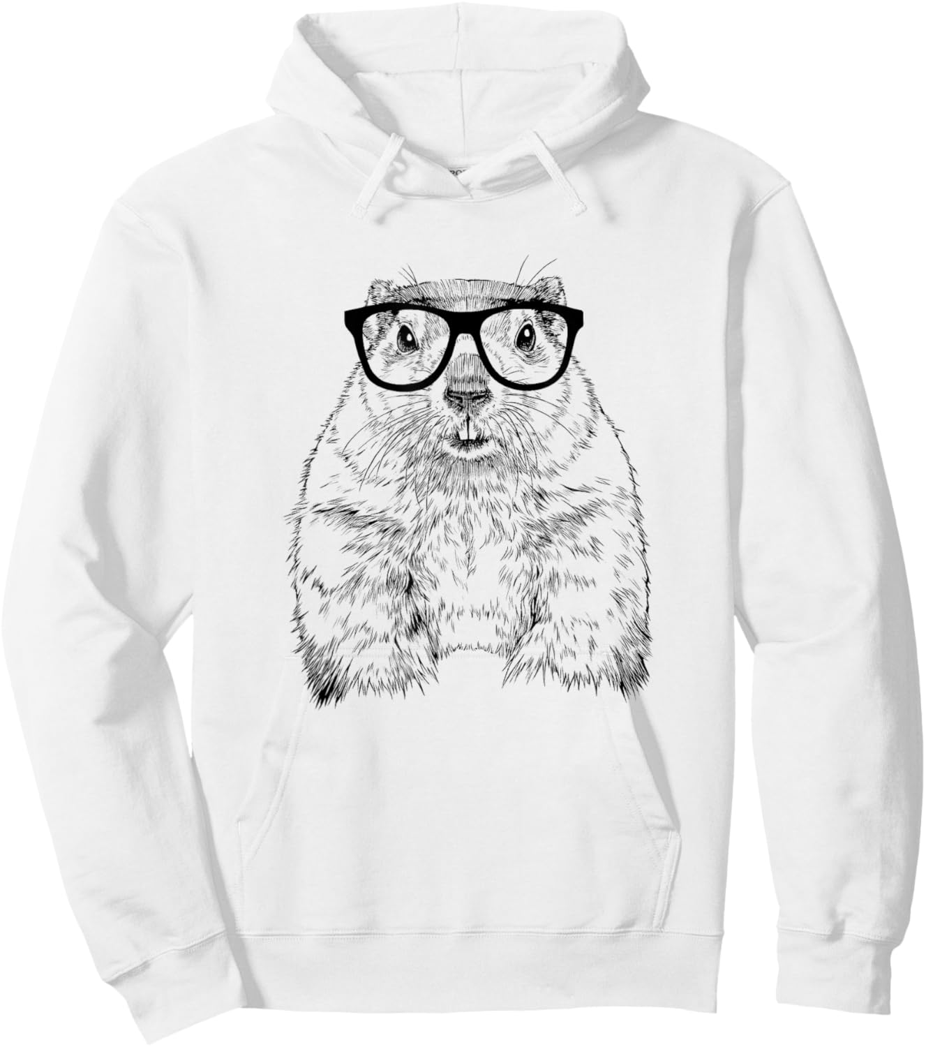 The Pawster Hipster Groundhog in Nerd Glasses Adults' Grey Cotton Polyester Blend Hoodie - Hoodie | White