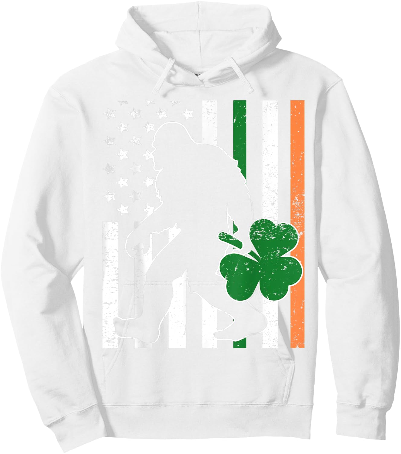 Funny St Patricks Day Bigfoot American Flag Irish Gift Hoodie - Hoodie | White