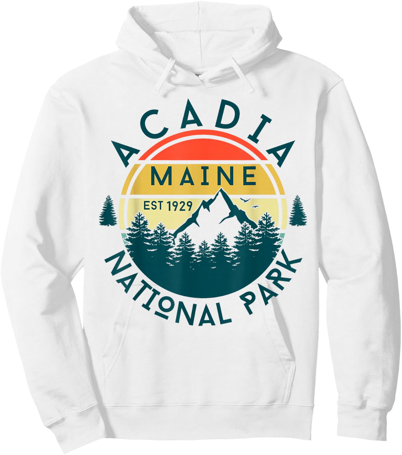 Acadia National Park Maine Mountains Nature Hiking Retro Hoodie - Hoodie | White