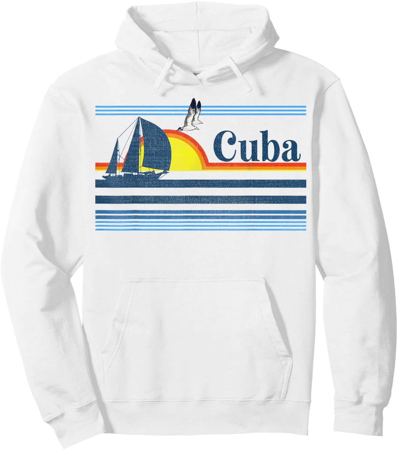 Cuba - Travel Beach Retro 70s 80s Sailing Boat Sunset Surf Men Women Kids Hoodie - Hoodie | White