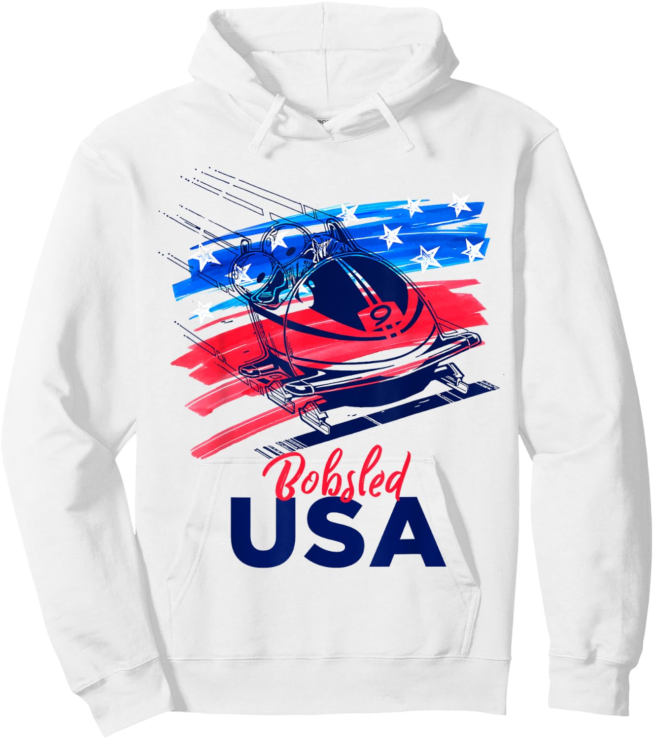 Bobsled USA Support the Team USA Flag Skeleton Winter Hoodie - Hoodie | White