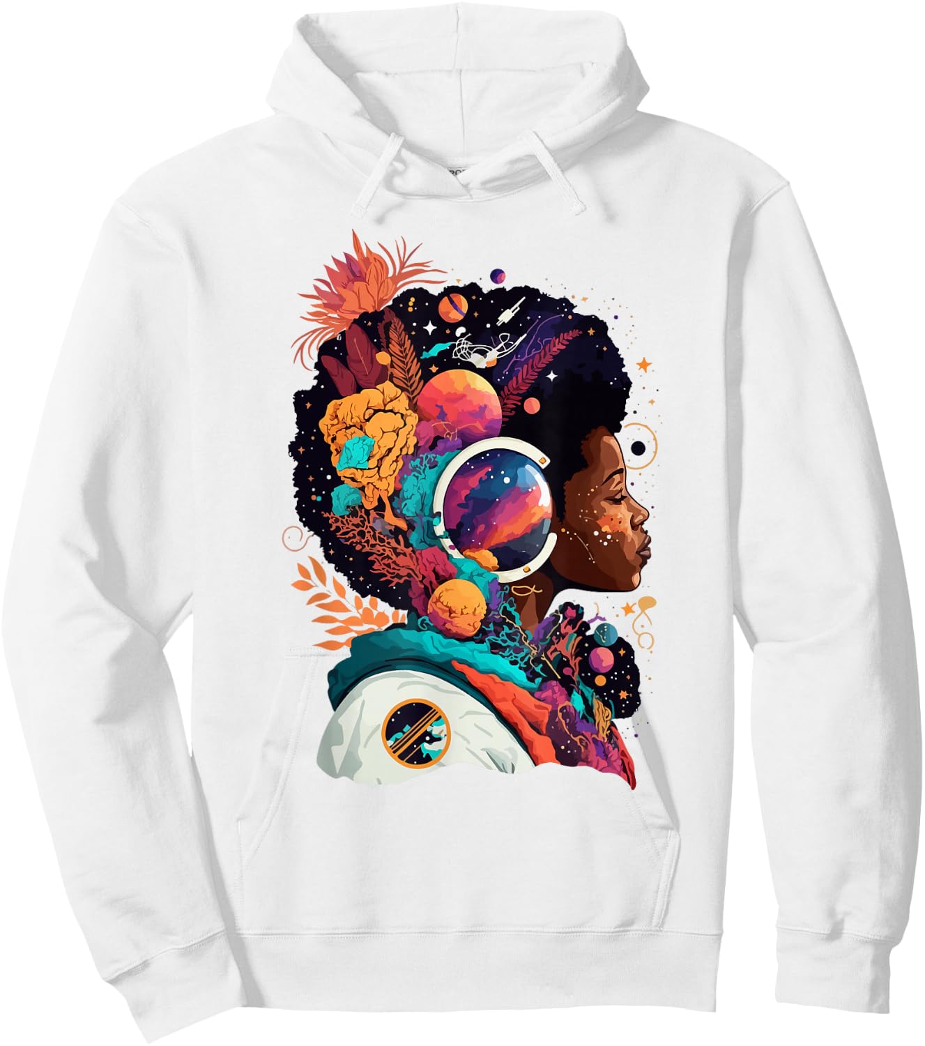 Melanin Space Astronaut African Afro woman Empowered Beauty Hoodie - Hoodie | White