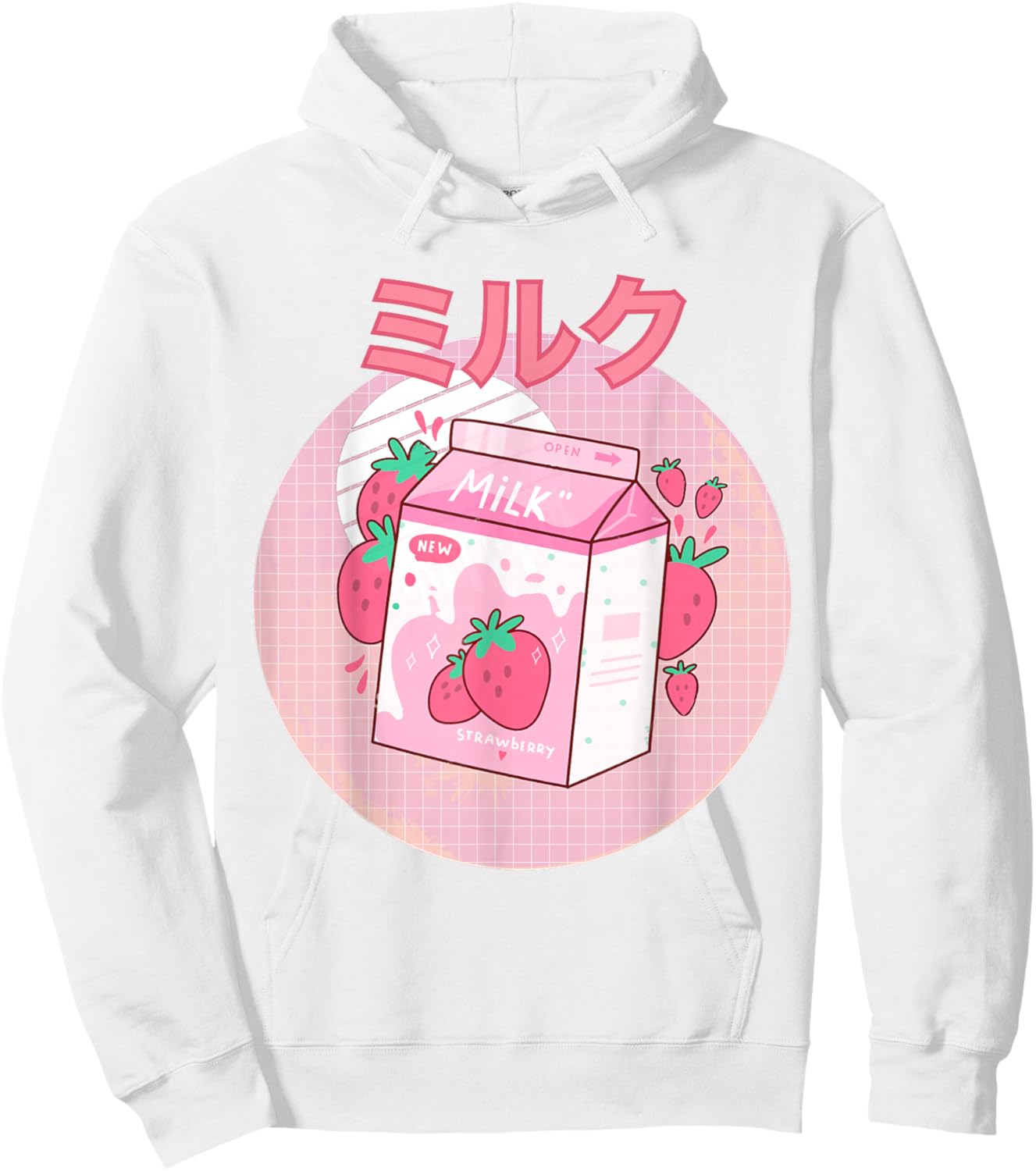 Strawberry Milkshake Carton Pink Funny Japanese Retro 90s Hoodie - Hoodie | White