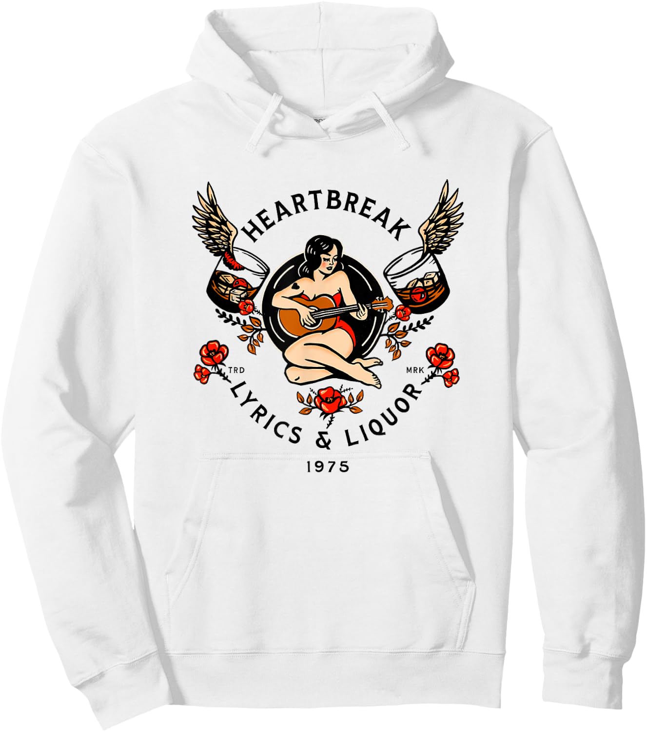 Heartbreak Lyrics & Liquor. Vintage Pinup Girl Guitar Art Small Hoodie - Hoodie | White
