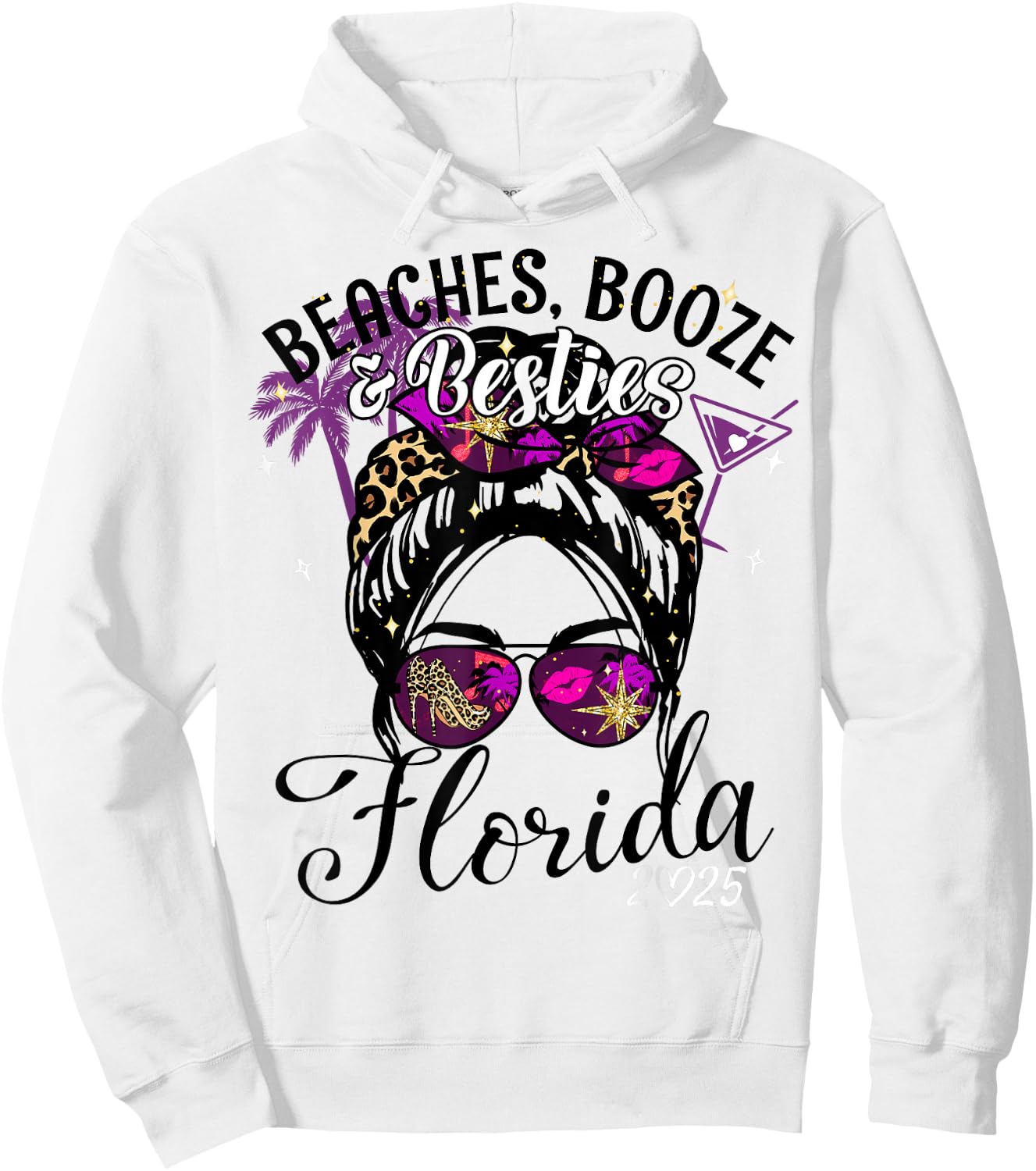 Girls Trip 2025 Florida Vacation Beaches Booze And Besties Hoodie - Hoodie | White