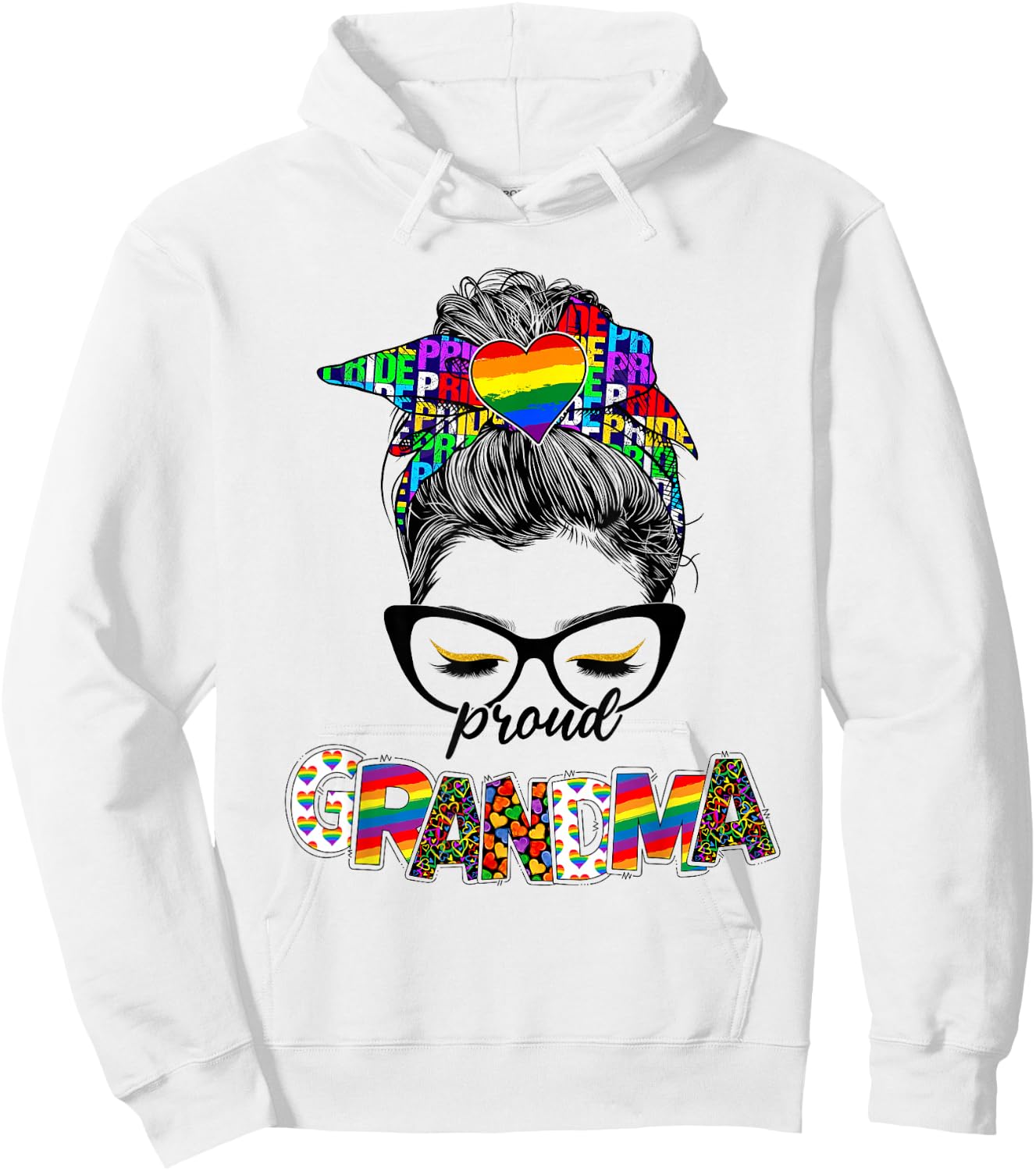 Proud Grandma LGBT Pride Rainbow Messy Bun Hair Mothers Day Hoodie - Hoodie | White