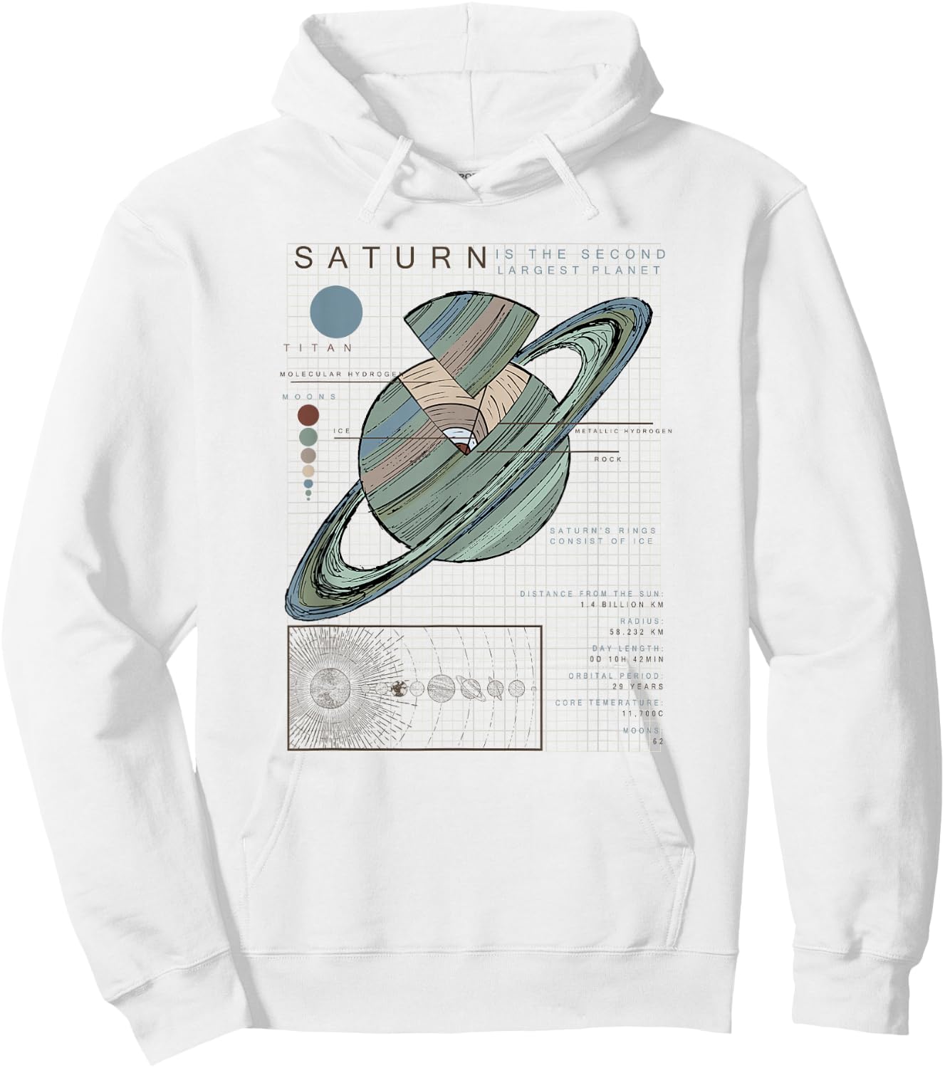 Saturn Facts Second Largest Planet Hoodie - Hoodie | White