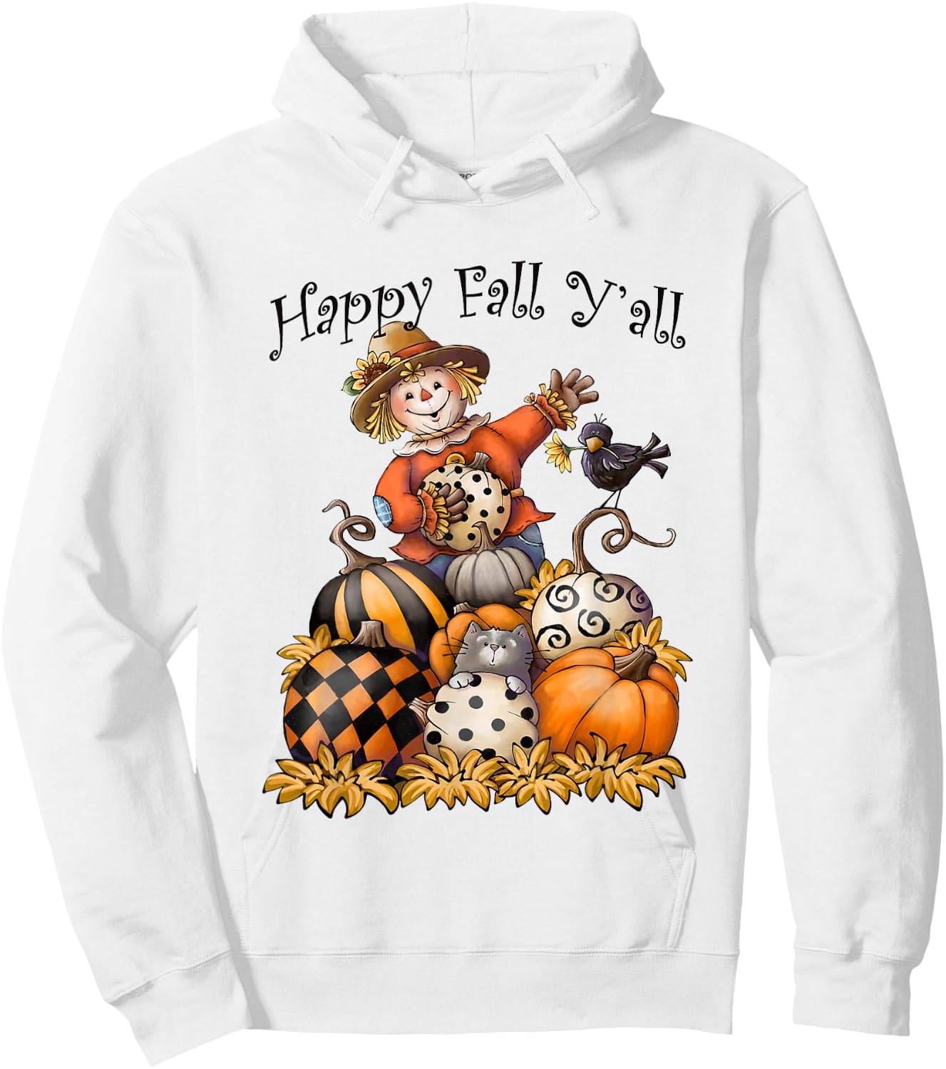 Scarecrow Happy Fall Y'all Pumpkin Thanksgiving Halloween Hoodie - Hoodie | White