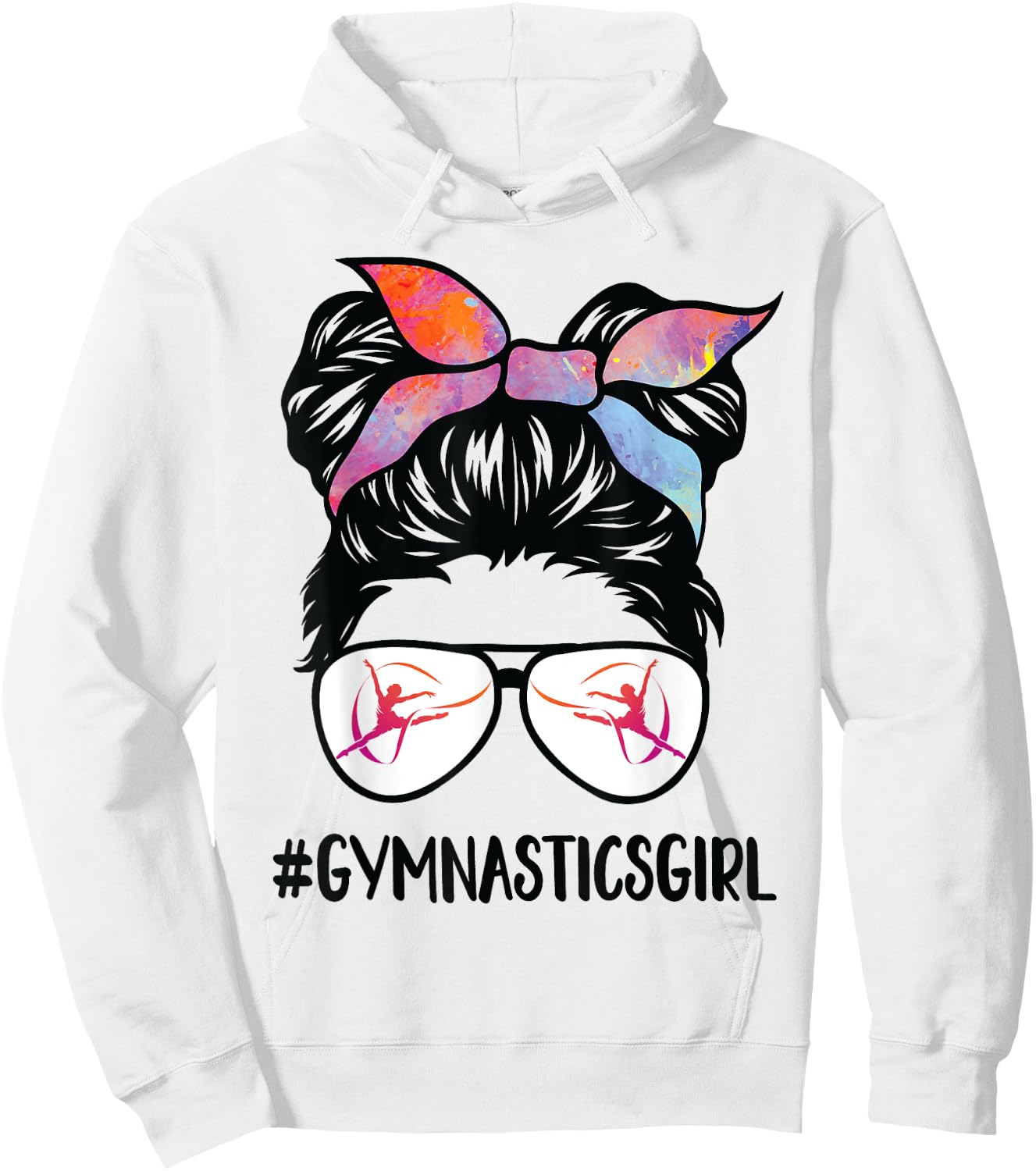Gymnastics girl Messy Bun Hair glasses Gymnast Daughter her Hoodie - Hoodie | White