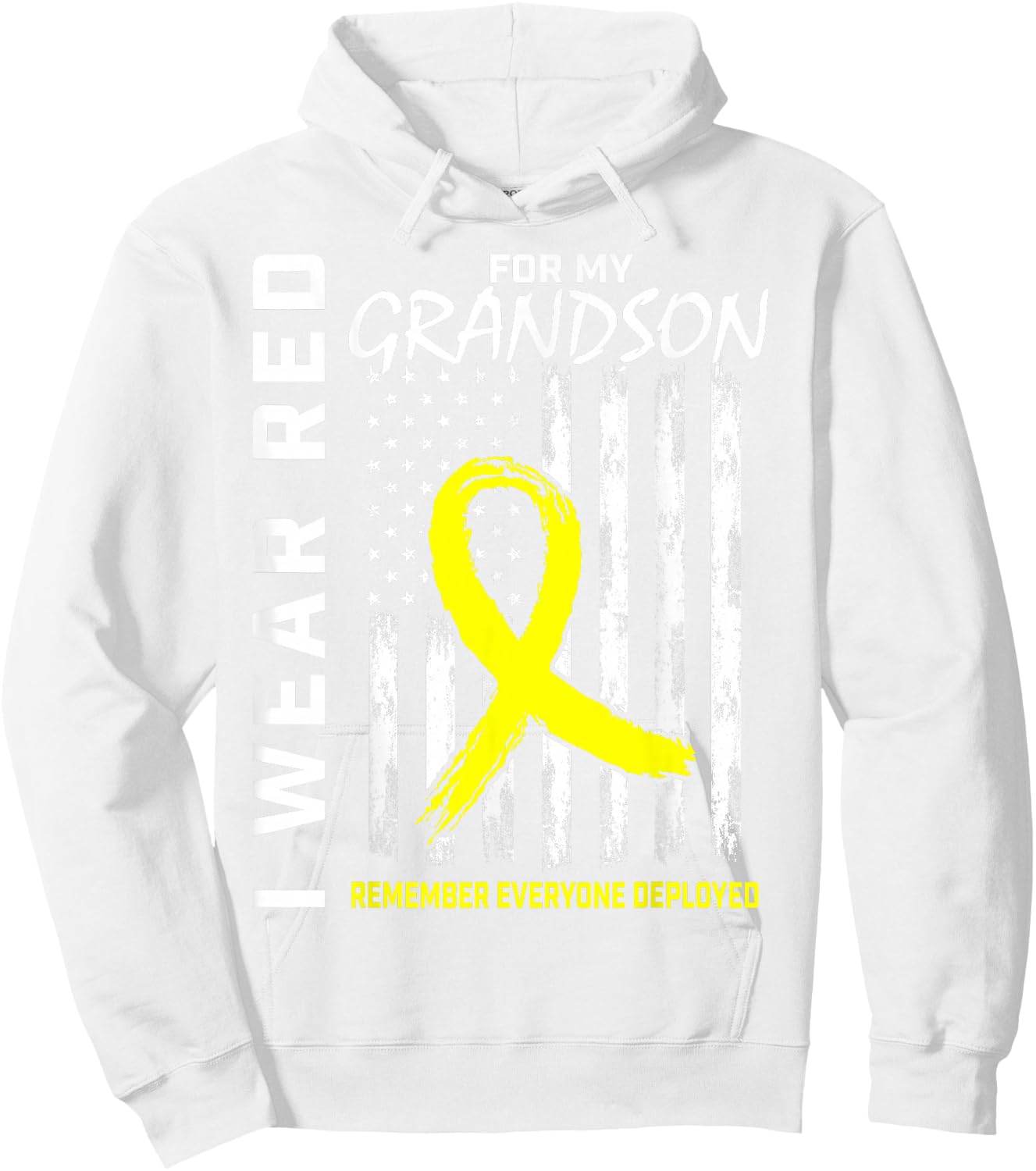 I Wear Red Grandson Yellow Ribbon Military Support USA Flag Men Hoodie - Hoodie | White