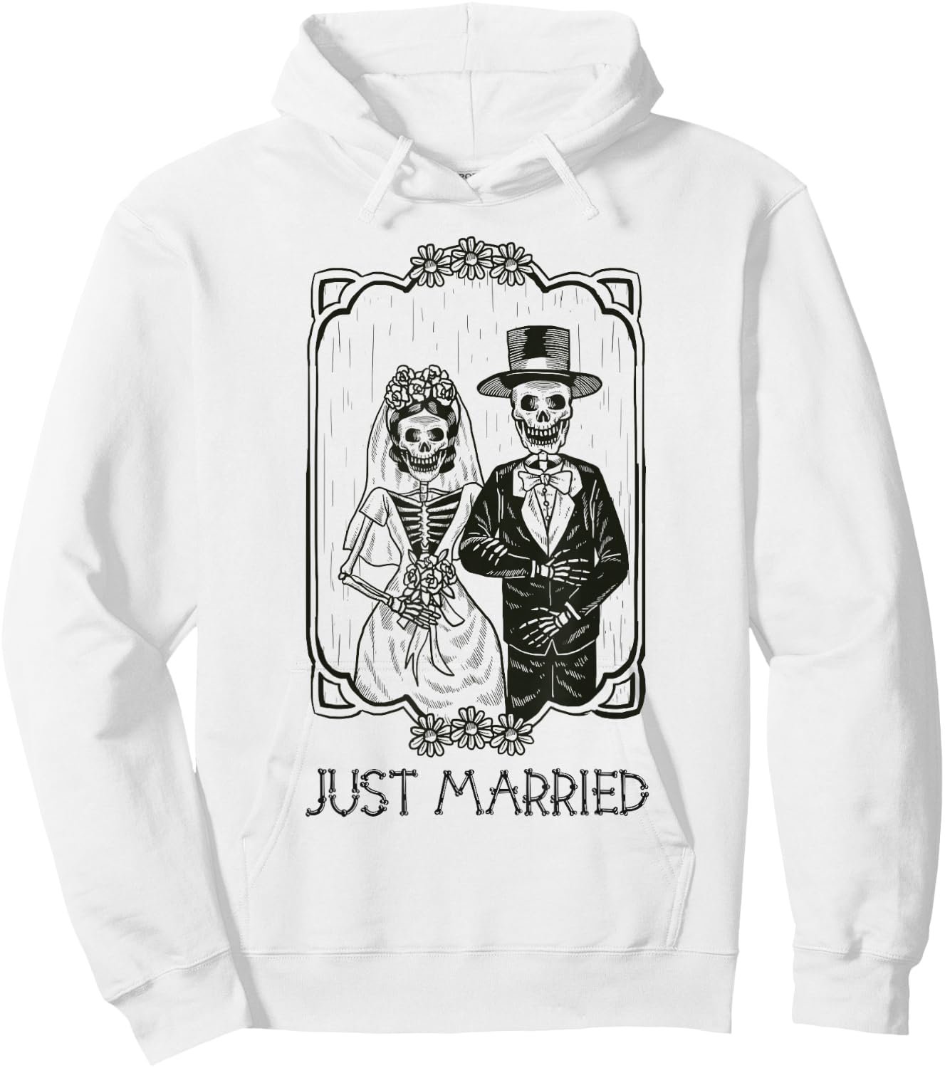 Halloween Skeletons Bride and Groom Just Married Funny Hoodie - Hoodie | White