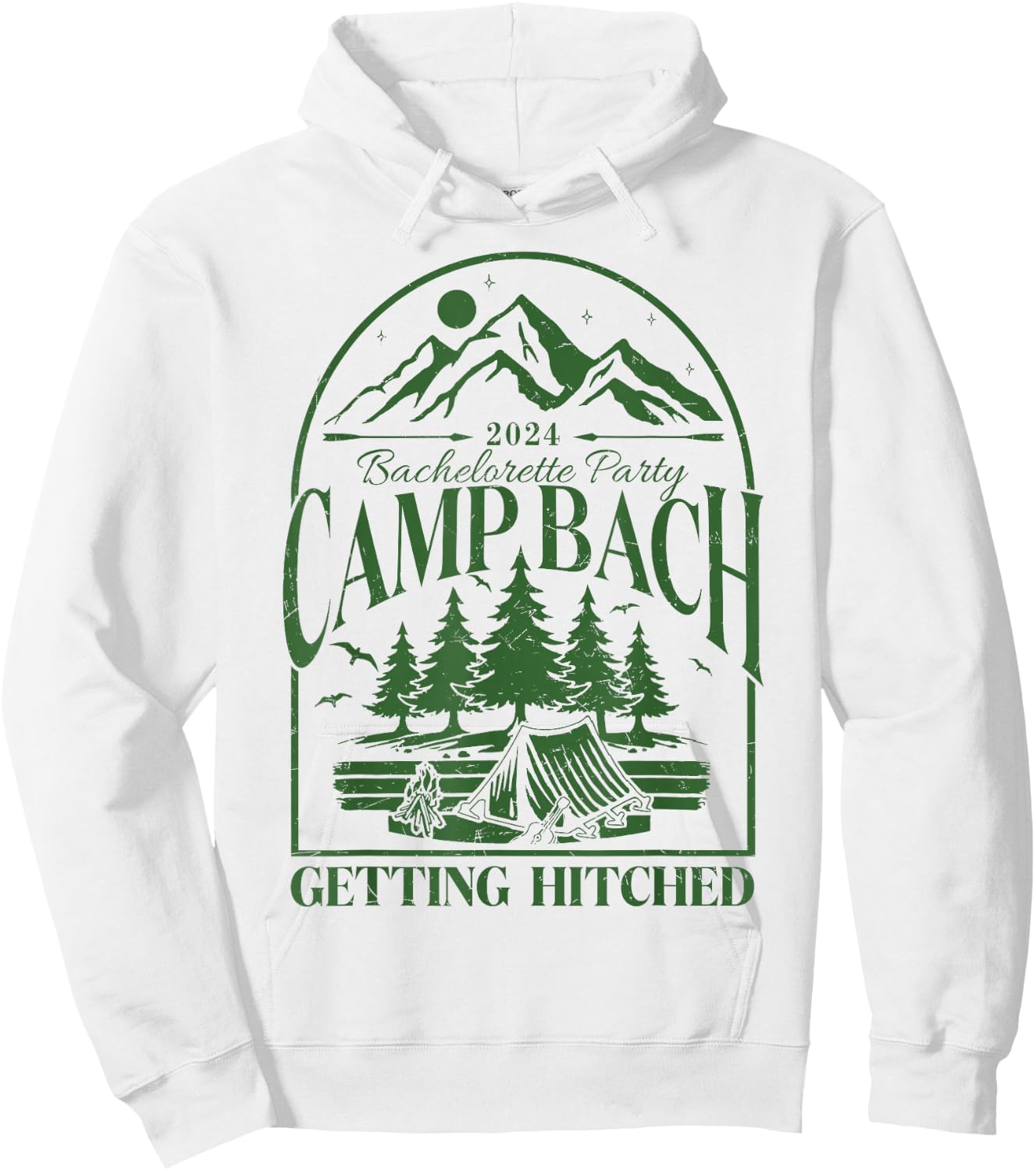 Camp Bach 2024 Getting Hitched Camping Bachelorette Party Hoodie - Hoodie | White