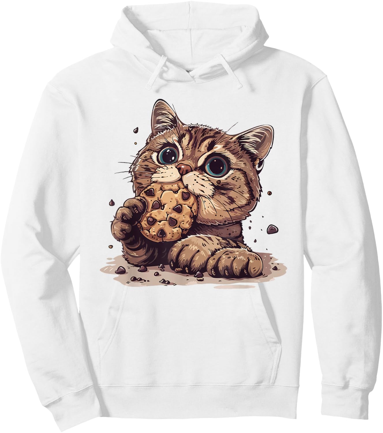 Funny Cat Eating Chocolate Chip Cookie Cute Cat Cookie Lover Hoodie - Hoodie | White