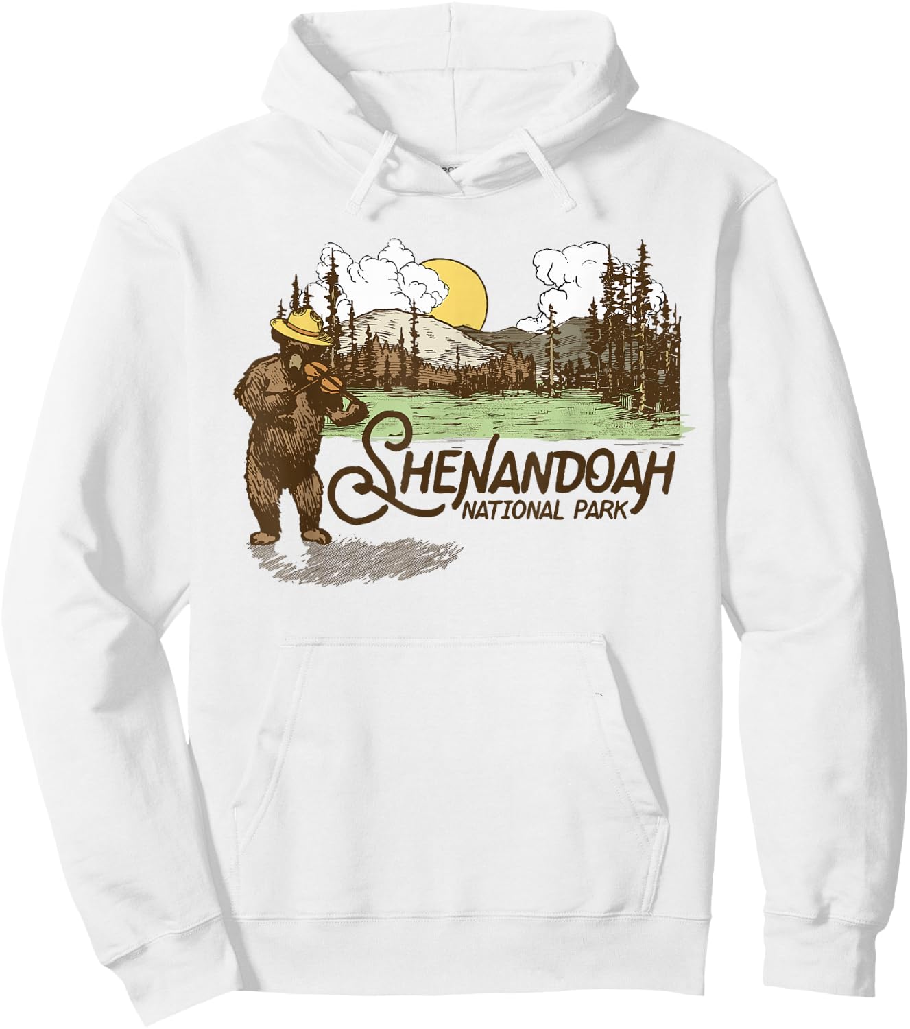 Shenandoah National Park Vintage Bear & Fiddle Funny Violin Hoodie - Hoodie | White