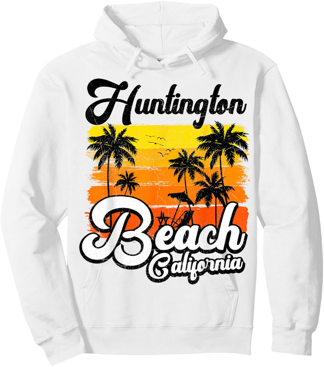 Vintage Palm Tree Beach Vacation California Huntington Beach Hoodie - Hoodie | White