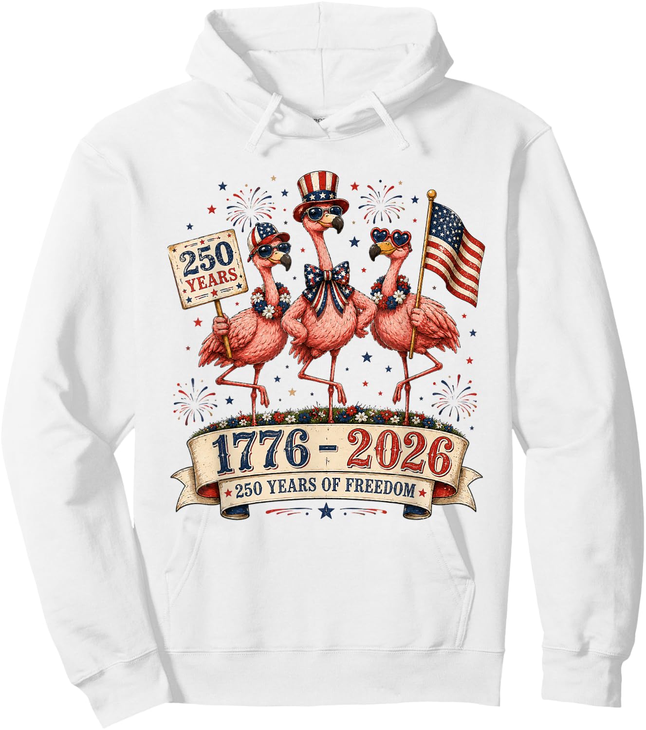 Patriotic Flamingo America 250th Anniversary 1776-2026 Hoodie - Hoodie | White