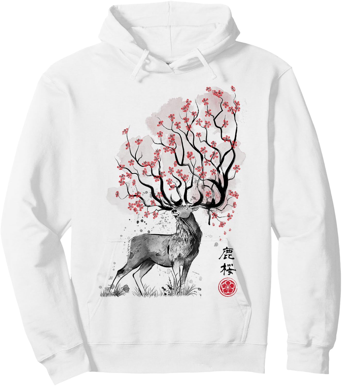 Sakura Deer tree japan sumi-e art Hoodie - Hoodie | White
